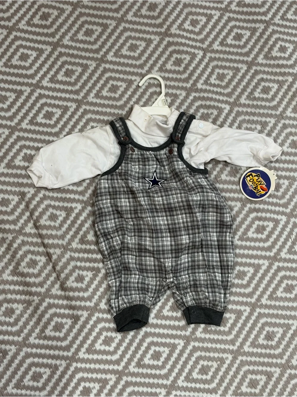 Vintage Dallas Cowboys Plaid Overalls w/ Long Sleeve Outfit Size 6/9 Months New